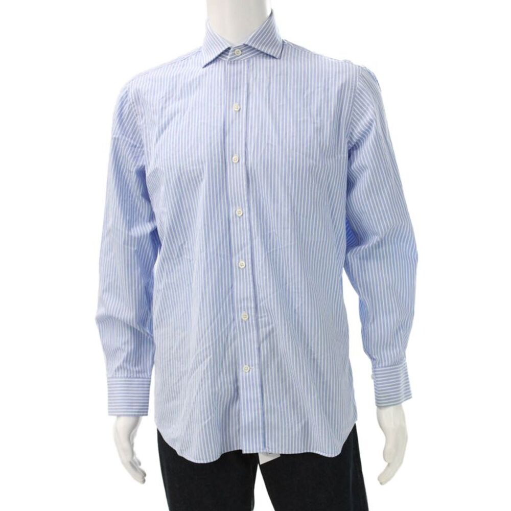 Ledbury Mens Striped Button Down Shirt Sky Blue White Size 15.5 39